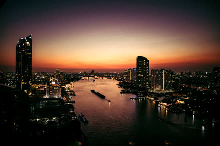 Sunset over the Chao Phraya river in Bangkok